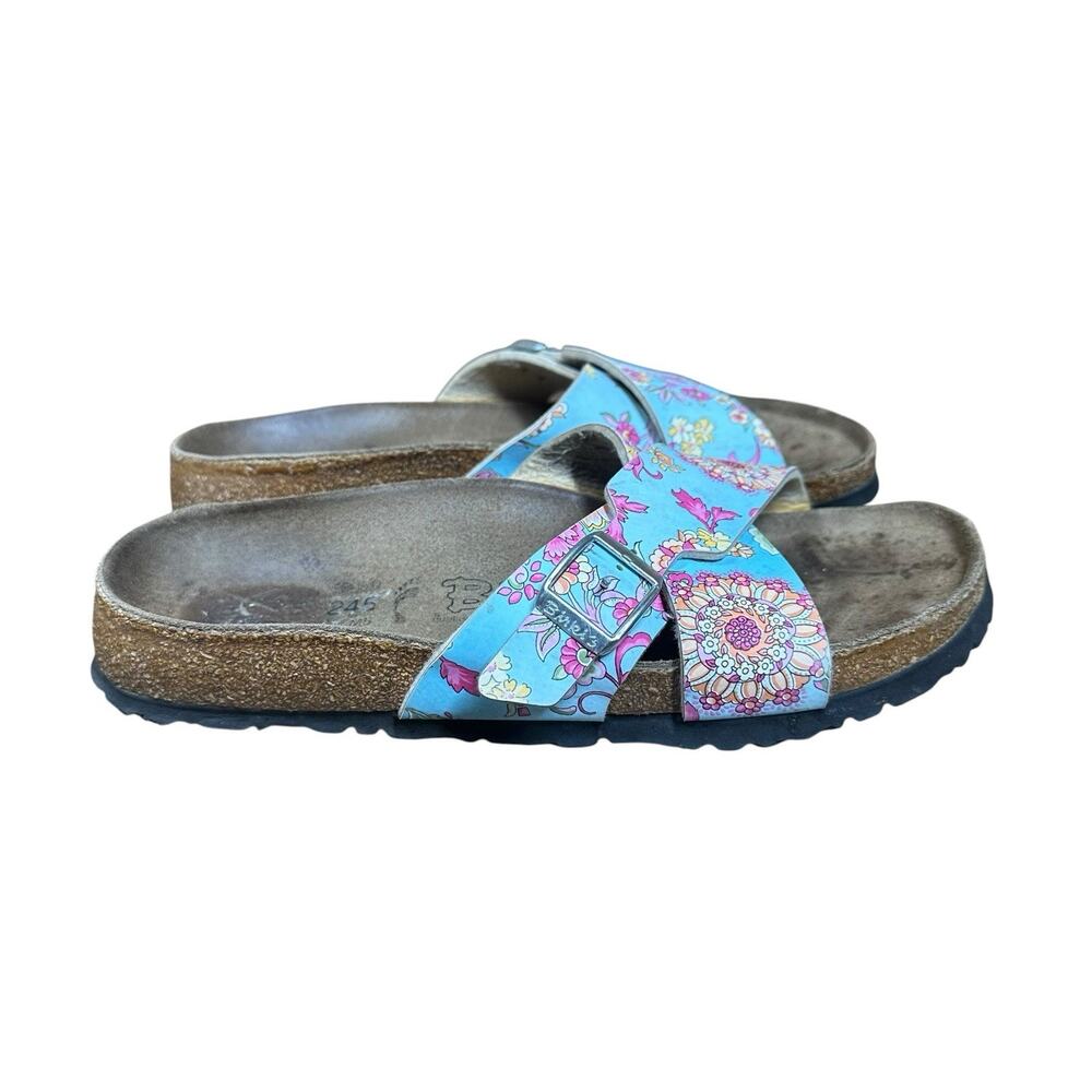 Birkenstock Birkis Cross Strap Blue Pink Floral Slide Slip On Sandals Womens 8 - Picture 6 of 9